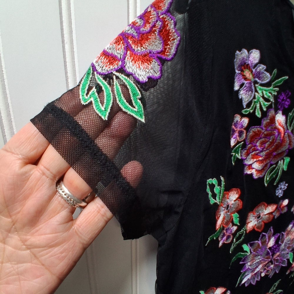 Floral Embroidered Black Top - Picture 2 of 16
